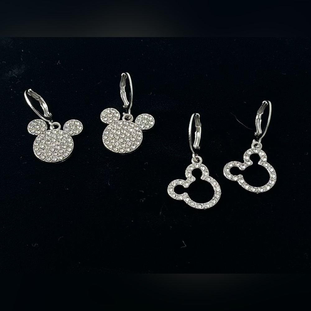 2 Pairs of Mickey Mouse Rhinestone Earrings Set NWT